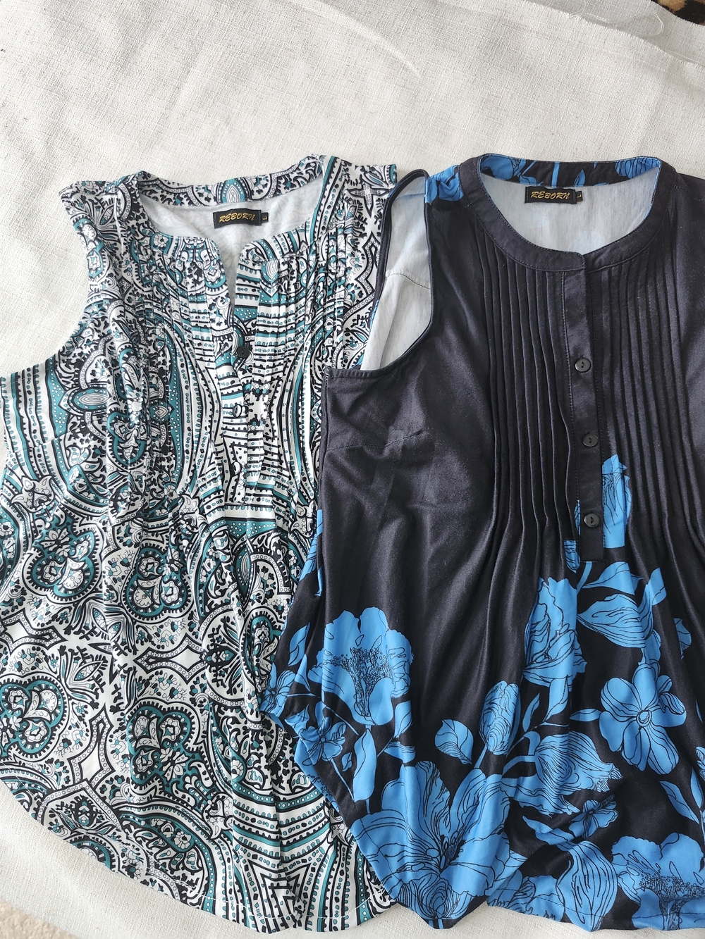 Reborn 2/ Black and Blue Floral Pintuck Camisole